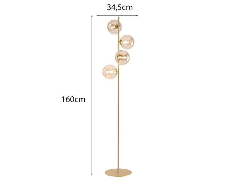Ausgefallene Stehlampe HONEY Gold - Glaskugeln Bernstein Höhe 160cm