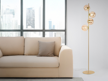 Ausgefallene Stehlampe HONEY Gold - Glaskugeln Bernstein Höhe 160cm