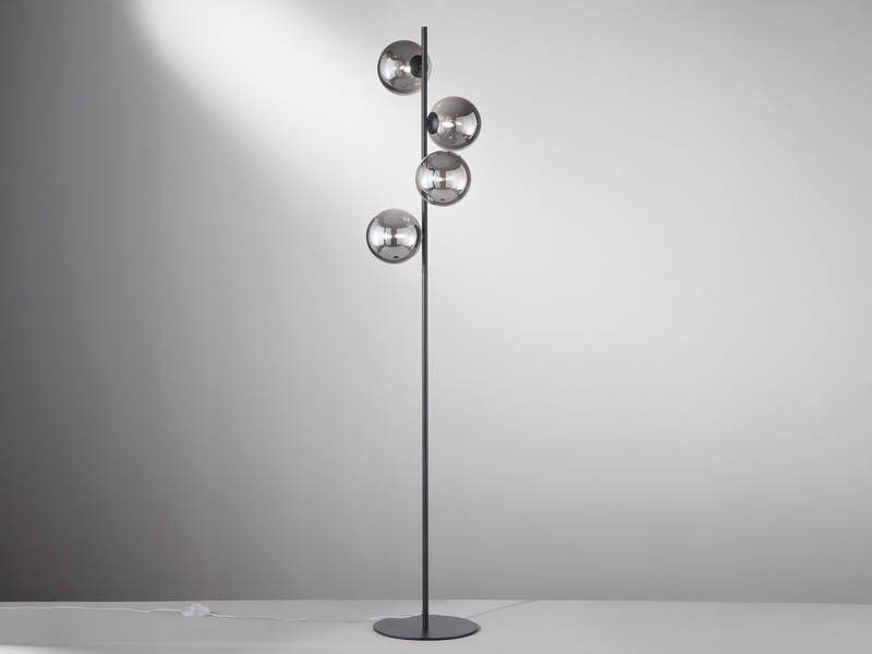 Ausgefallene Stehlampe HONEY Schwarz - Glaskugeln Rauchglas, Höhe 160cm