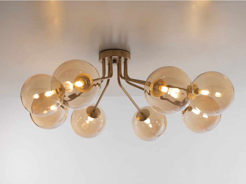 Deckenleuchte HONEY Gold mit 8 Glaskugeln Bernsteinfarbig, Breite 88cm