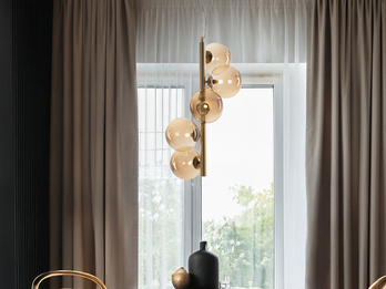 Pendelleuchte HONEY 5-flammig Gold-Glaskugeln Bernsteinfarbig, Höhe 183cm