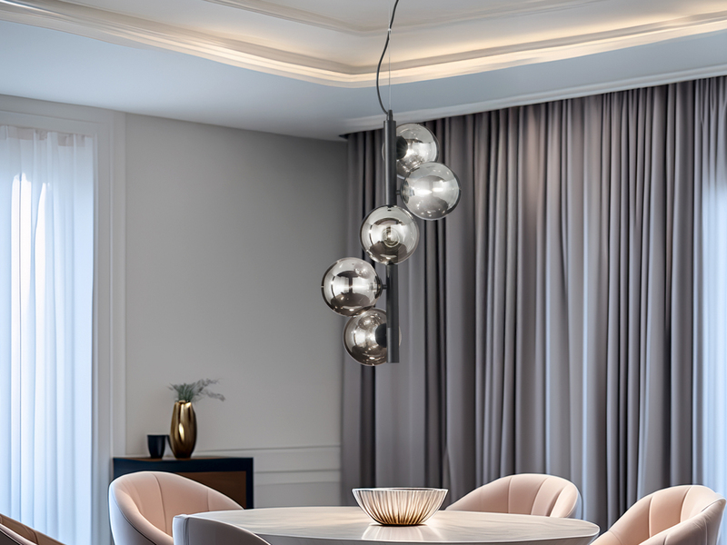 Pendelleuchte HONEY 5-flammig Schwarz-Glaskugeln Rauchglas, Höhe 183cm