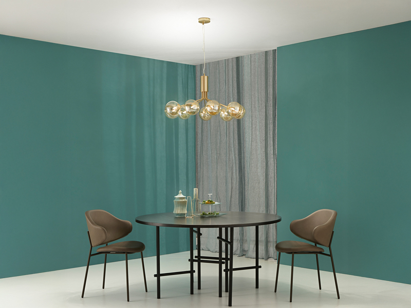 Große Pendelleuchte HONEY 9-flammig Gold-Glaskugeln Bernsteinfarbig, Ø 83cm