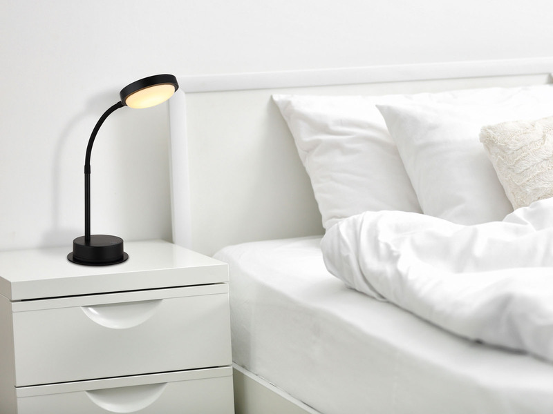 Aufladbare Akku Schreibtischlampe dimmbar, Schwarz mit Flexrohr, Höhe 38cm