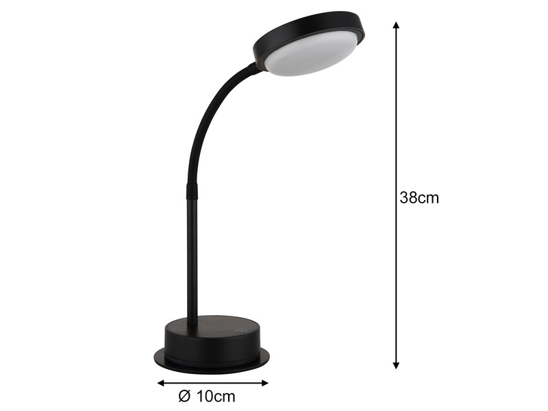 Aufladbare Akku Schreibtischlampe dimmbar, Schwarz mit Flexrohr, Höhe 38cm