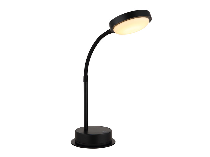 Aufladbare Akku Schreibtischlampe dimmbar, Schwarz mit Flexrohr, Höhe 38cm