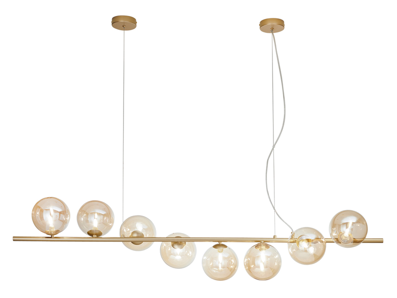 Große Pendelleuchte HONEY 8-flammig Gold-Glaskugeln Bernstein, Breite 145cm
