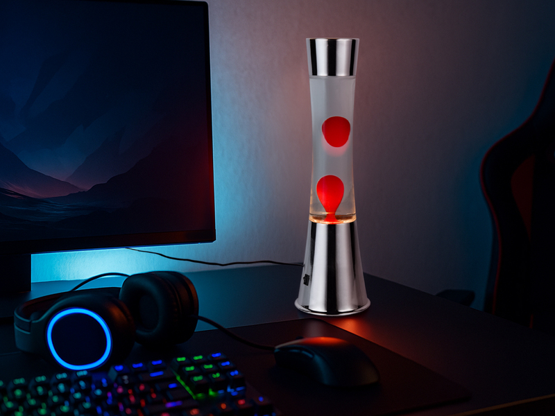 LED Lavalampe ETNA im 90er Jahre Design, Silber mit roter Lava, Höhe 39,5cm