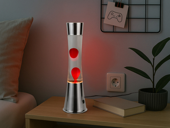 LED Lavalampe ETNA im 90er Jahre Design, Silber mit roter Lava, Höhe 39,5cm