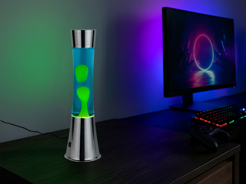 LED Lavalampe ETNA im 90er Jahre Design, Silber mit grüner Lava, Höhe 39,5cm