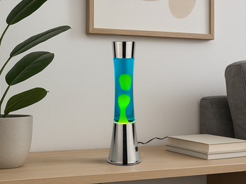 LED Lavalampe ETNA im 90er Jahre Design, Silber mit grüner Lava, Höhe 39,5cm