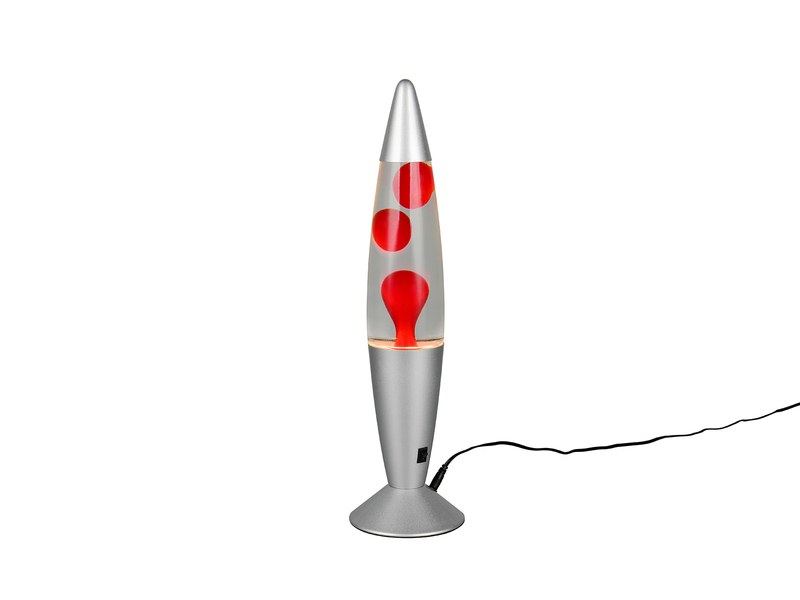 LED Raketen Lavalampe VESUV im 90er Jahre Design, Silber Rot, Höhe 41,5cm