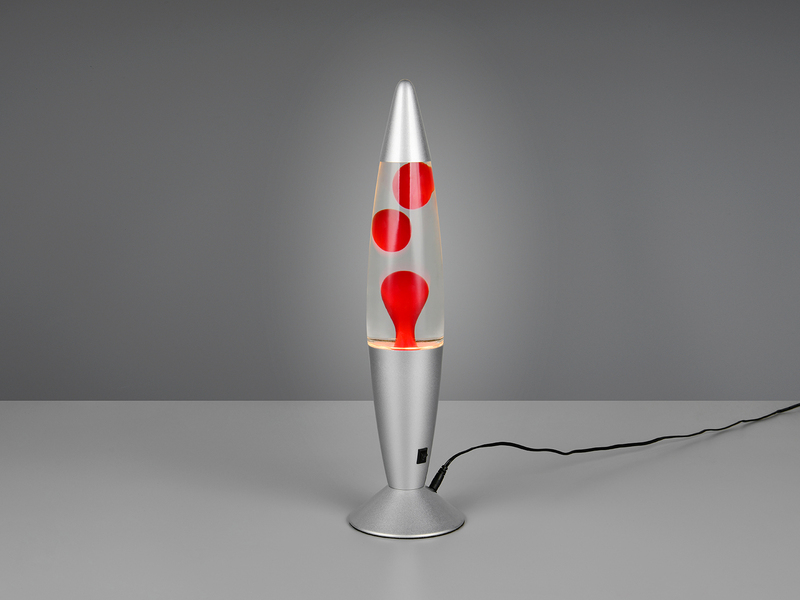 LED Raketen Lavalampe VESUV im 90er Jahre Design, Silber Rot, Höhe 41,5cm