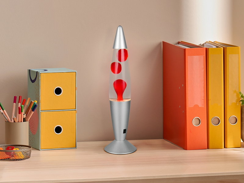 LED Raketen Lavalampe VESUV im 90er Jahre Design, Silber Rot, Höhe 41,5cm