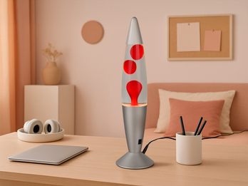 LED Raketen Lavalampe VESUV im 90er Jahre Design, Silber Rot, Höhe 41,5cm