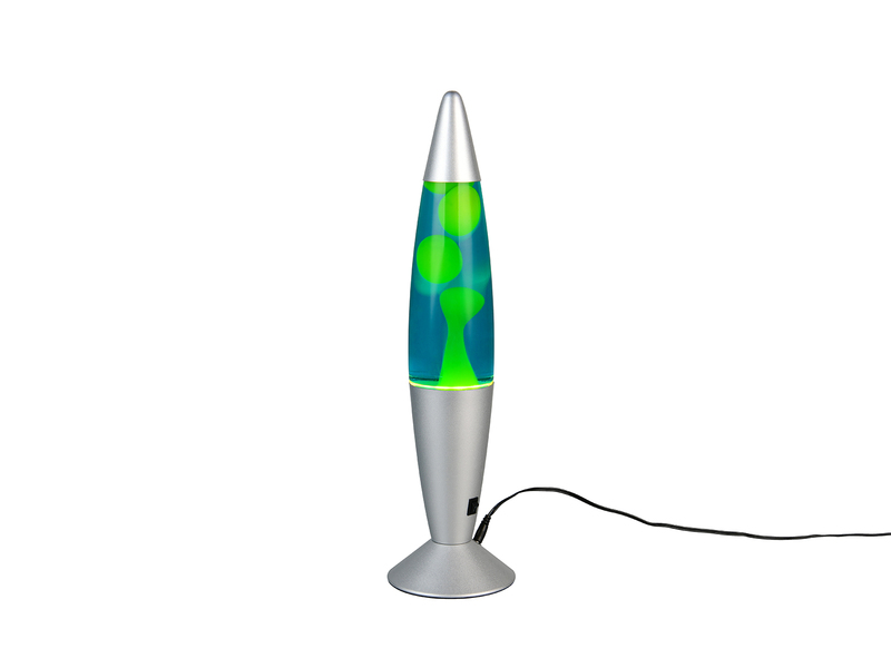 LED Raketen Lavalampe VESUV im 90er Jahre Design, Silber Grün Blau, Höhe 41,5cm