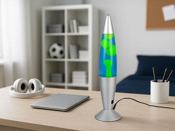 LED Raketen Lavalampe VESUV im 90er Jahre Design, Silber Grün Blau, Höhe 41,5cm