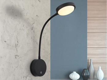 Akku Wand Leselampe dimmbar, Schwarz mit Flexrohr, Höhe 45cm