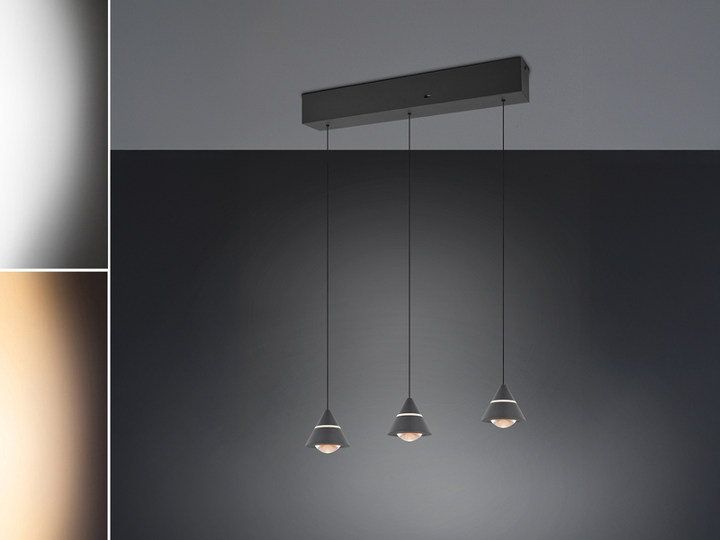 LED Pendelleuchte ROMEO höhenverstellbar, 3-flammig Schwarz, Breite 55cm