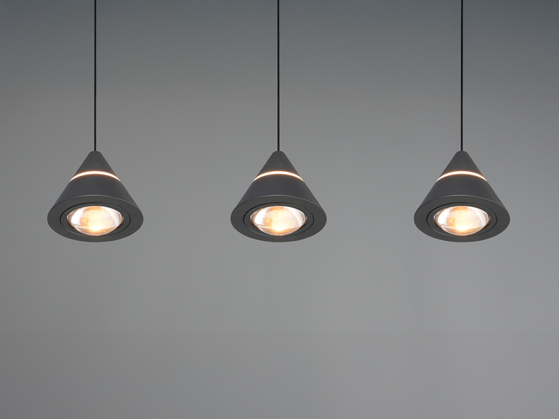 LED Pendelleuchte ROMEO höhenverstellbar, 3-flammig Schwarz, Breite 55cm