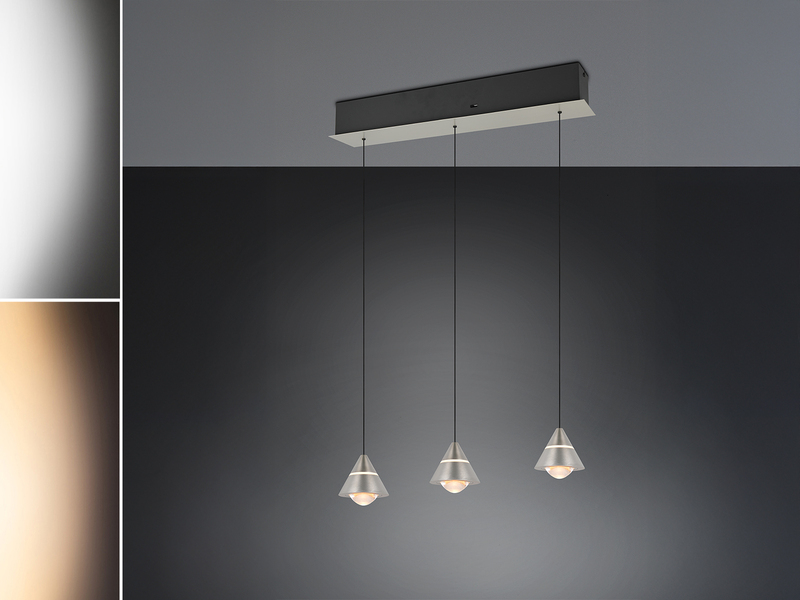 LED Pendelleuchte ROMEO höhenverstellbar, 3-flammig Silber, Breite 55cm