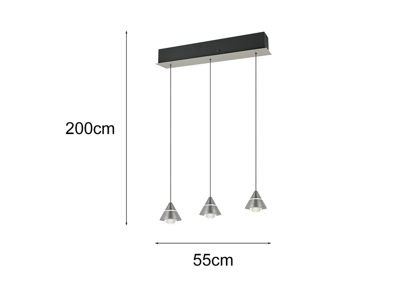LED Pendelleuchte ROMEO höhenverstellbar, 3-flammig Silber, Breite 55cm