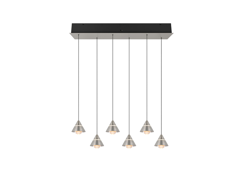 LED Pendelleuchte ROMEO höhenverstellbar, 6-flammig Silber, Breite 75cm
