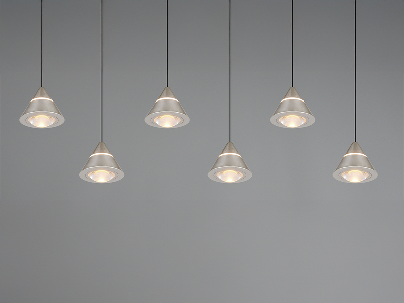 LED Pendelleuchte ROMEO höhenverstellbar, 6-flammig Silber, Breite 75cm