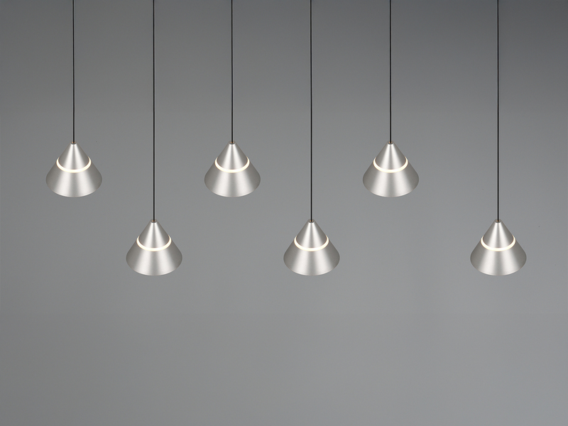 LED Pendelleuchte ROMEO höhenverstellbar, 6-flammig Silber, Breite 75cm
