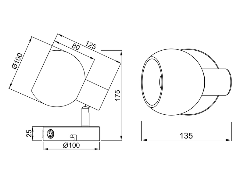 LED Wandstrahler mit Schalter aus Metall in Beige und Glasschirm, Höhe 13,5cm