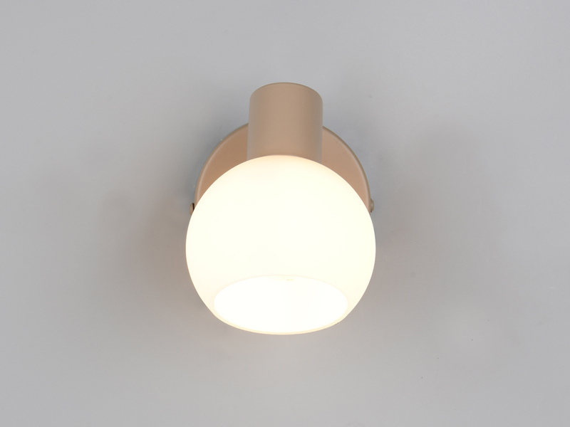 LED Wandstrahler mit Schalter aus Metall in Beige und Glasschirm, Höhe 13,5cm