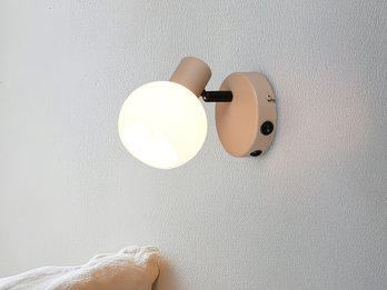 LED Wandstrahler mit Schalter aus Metall in Beige und Glasschirm, Höhe 13,5cm