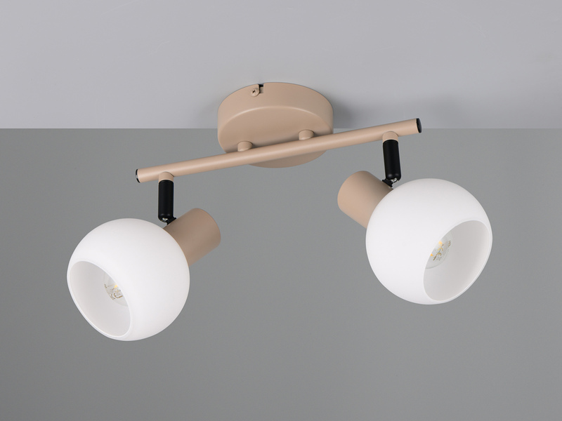 LED Deckenstrahler 2-flammig aus Metall in Beige mit Glasschirmen, Breite 25cm