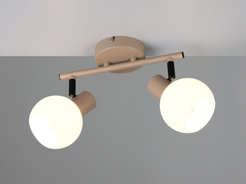 LED Deckenstrahler 2-flammig aus Metall in Beige mit Glasschirmen, Breite 25cm