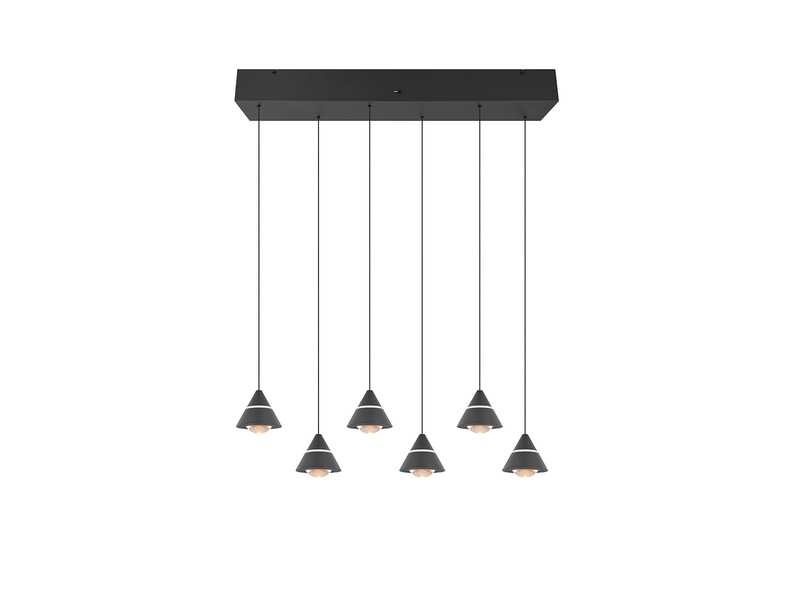 LED Pendelleuchte ROMEO höhenverstellbar, 6-flammig Schwarz, Breite 75cm