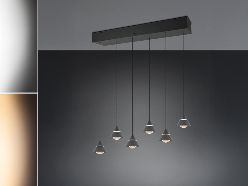 LED Pendelleuchte ROMEO höhenverstellbar, 6-flammig Schwarz, Breite 75cm