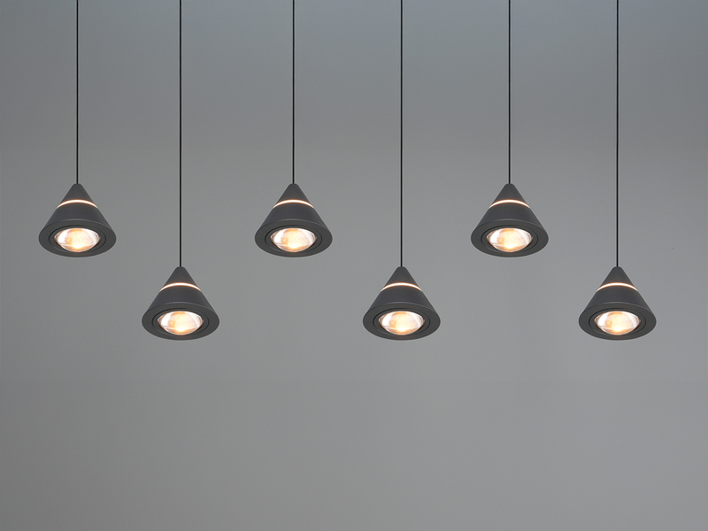 LED Pendelleuchte ROMEO höhenverstellbar, 6-flammig Schwarz, Breite 75cm