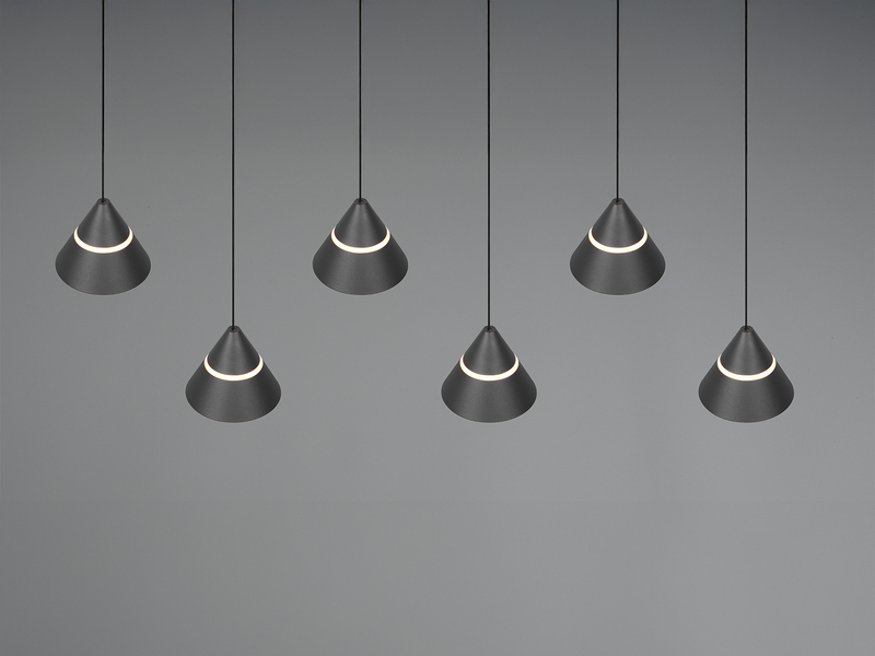 LED Pendelleuchte ROMEO höhenverstellbar, 6-flammig Schwarz, Breite 75cm