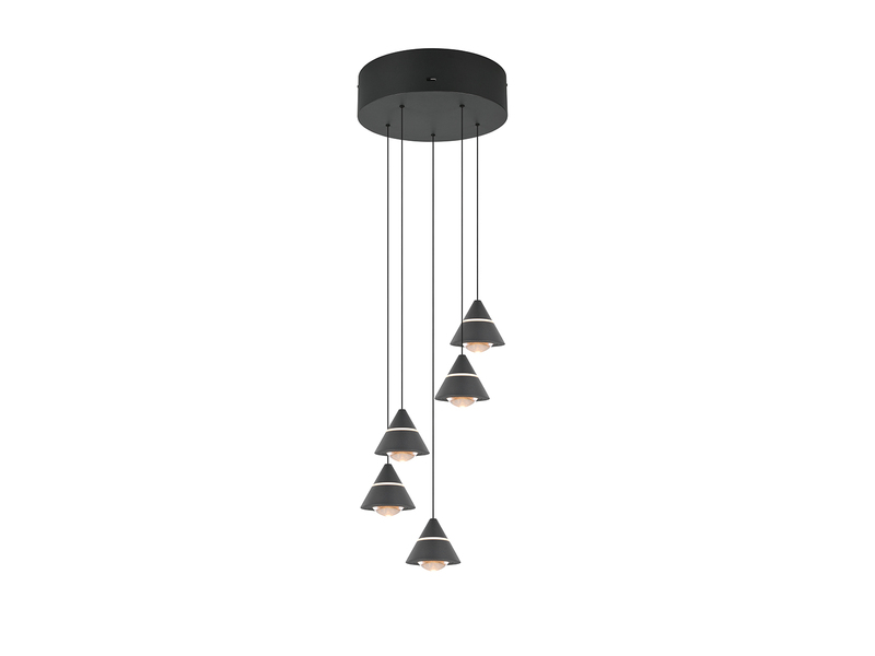 LED Cluster Pendelleuchte ROMEO höhenverstellbar, 5-flammig Schwarz Ø 28cm