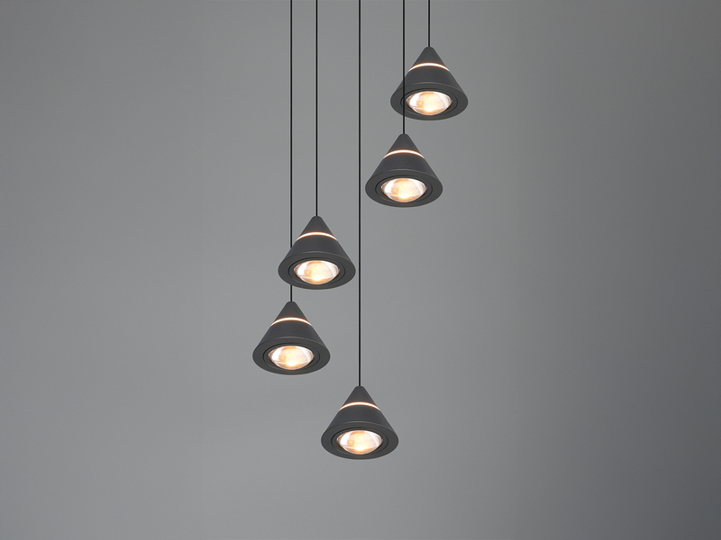 LED Cluster Pendelleuchte ROMEO höhenverstellbar, 5-flammig Schwarz Ø 28cm