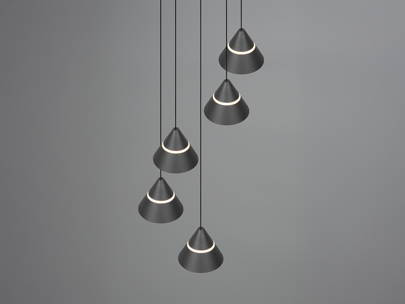 LED Cluster Pendelleuchte ROMEO höhenverstellbar, 5-flammig Schwarz Ø 28cm