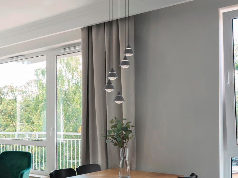 LED Cluster Pendelleuchte ROMEO höhenverstellbar, 5-flammig Schwarz Ø 28cm