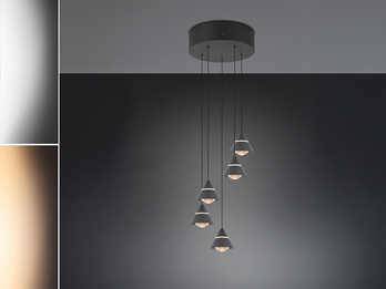 LED Cluster Pendelleuchte ROMEO höhenverstellbar, 5-flammig Schwarz Ø 28cm