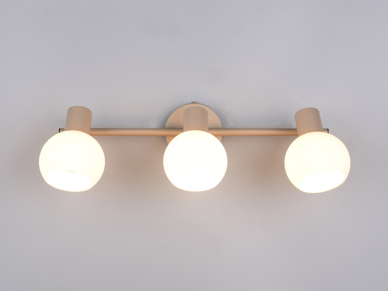 LED Deckenstrahler 3-flammig aus Metall in Beige mit Glasschirmen, Breite 45cm