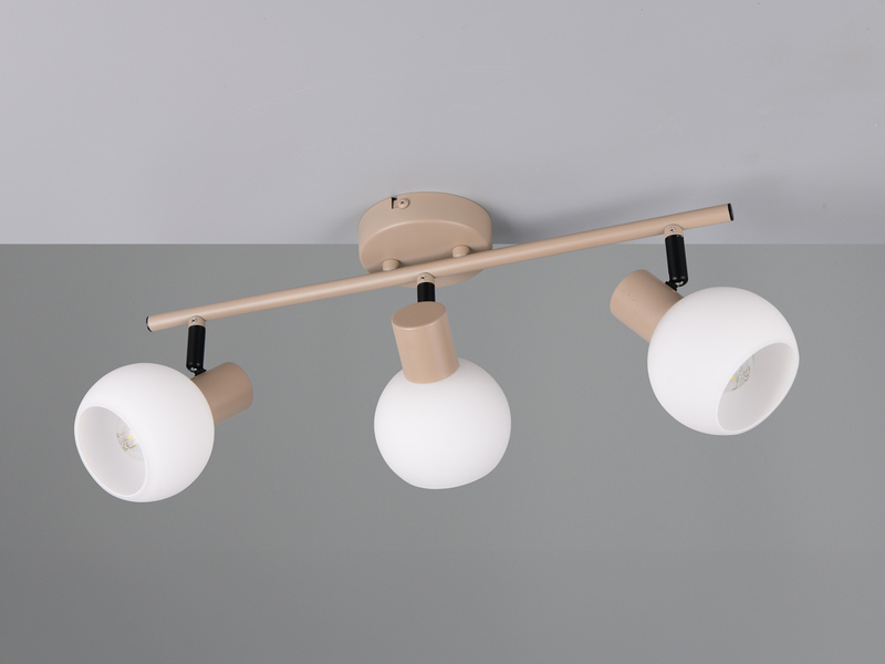 LED Deckenstrahler 3-flammig aus Metall in Beige mit Glasschirmen, Breite 45cm