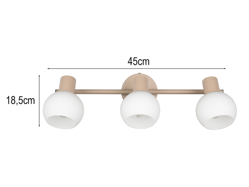 LED Deckenstrahler 3-flammig aus Metall in Beige mit Glasschirmen, Breite 45cm
