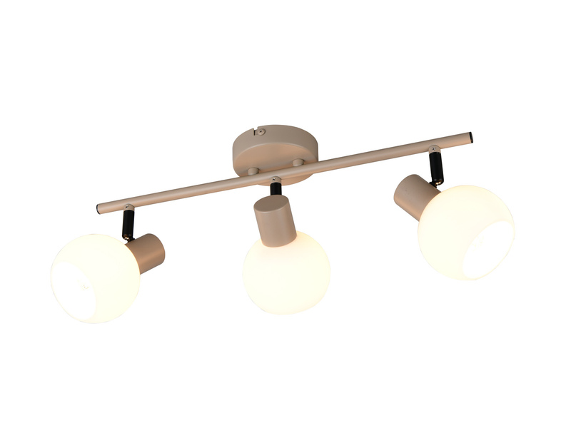 LED Deckenstrahler 3-flammig aus Metall in Beige mit Glasschirmen, Breite 45cm