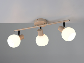 LED Deckenstrahler 3-flammig aus Metall in Beige mit Glasschirmen, Breite 45cm