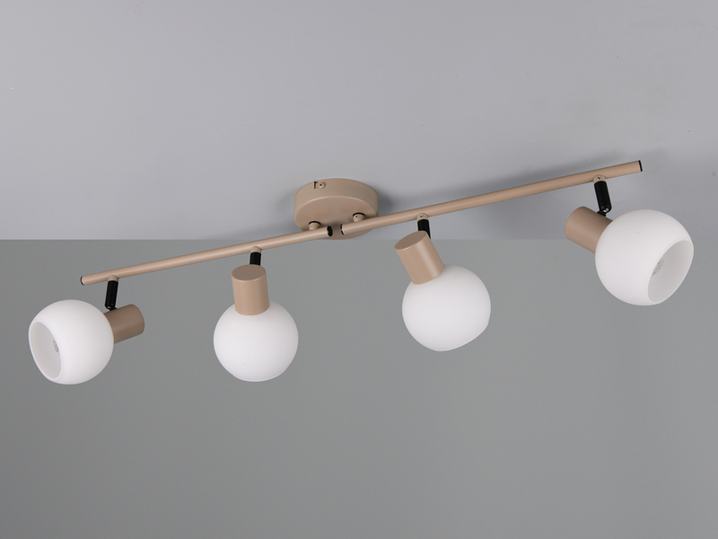 LED Deckenstrahler 4-flammig aus Metall in Beige mit Glasschirmen, Breite 70cm