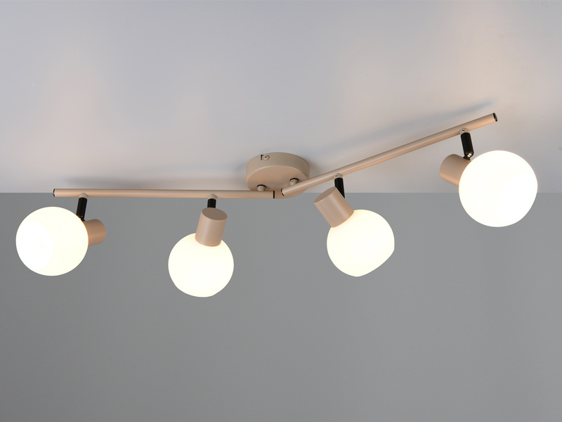 LED Deckenstrahler 4-flammig aus Metall in Beige mit Glasschirmen, Breite 70cm